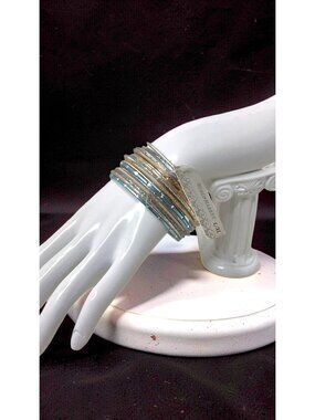 World Market Set of 18 Sparkle Silver,Blue Bangle Bracelets